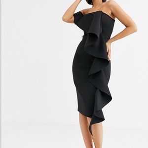 Lavish Alice One Shoulder Bardot Frill Scuba Midi Dress